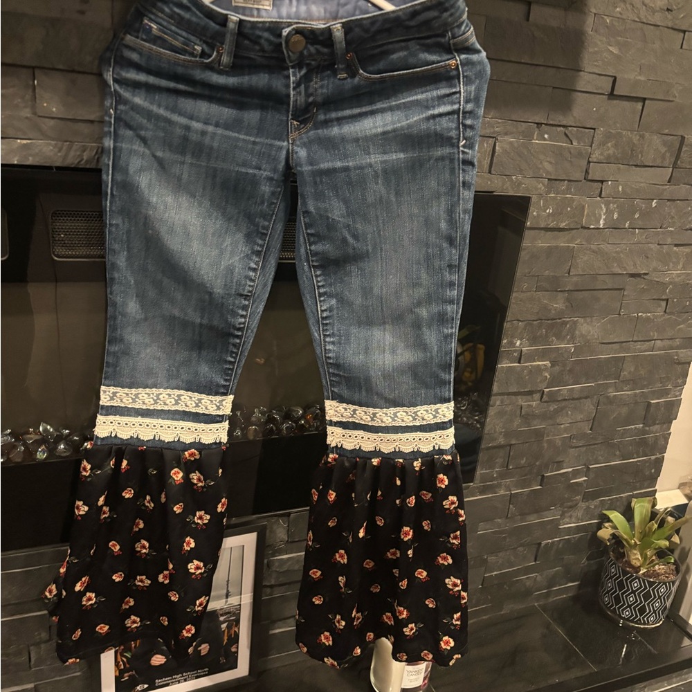 Floral Flare Women's Jeans lace satin size:00